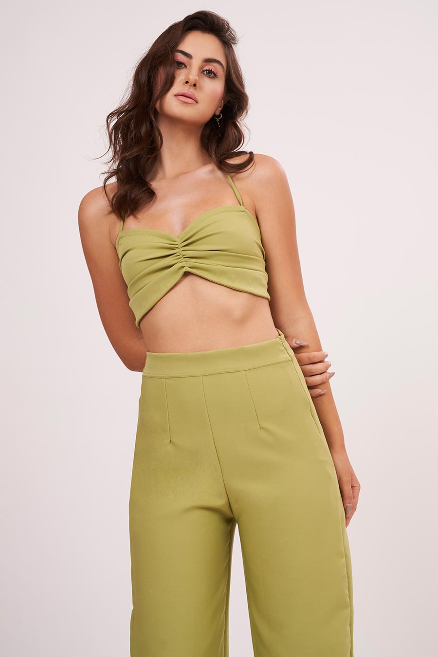Green Halter Neck Top & Pants Co-Ord Set