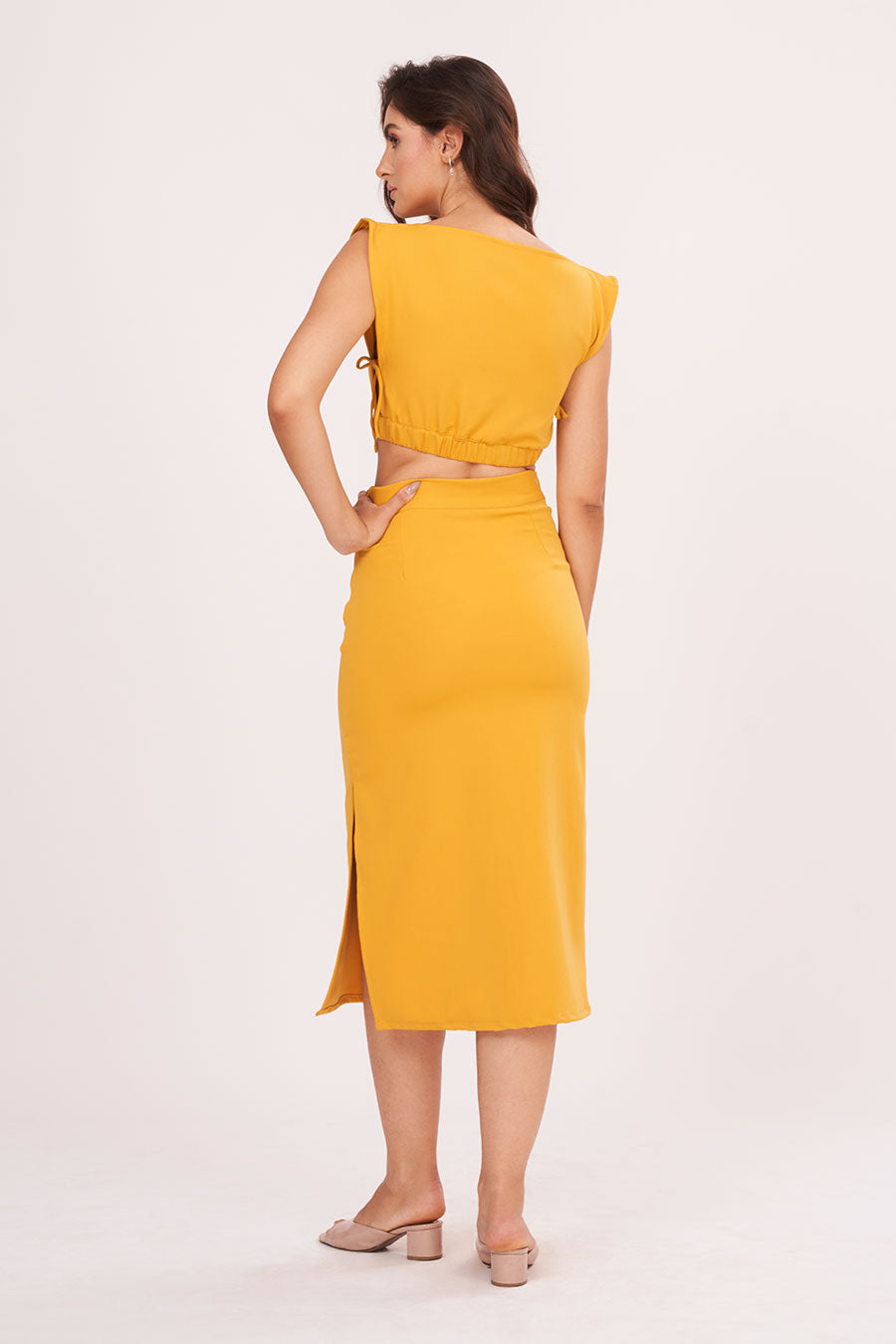 Yellow Ruched Top & Skirt Co-Ord Set
