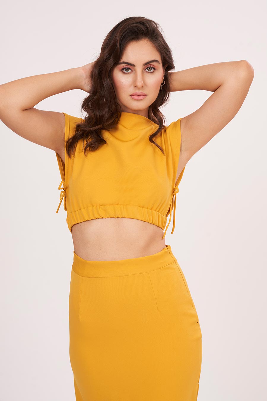 Yellow Ruched Top & Skirt Co-Ord Set