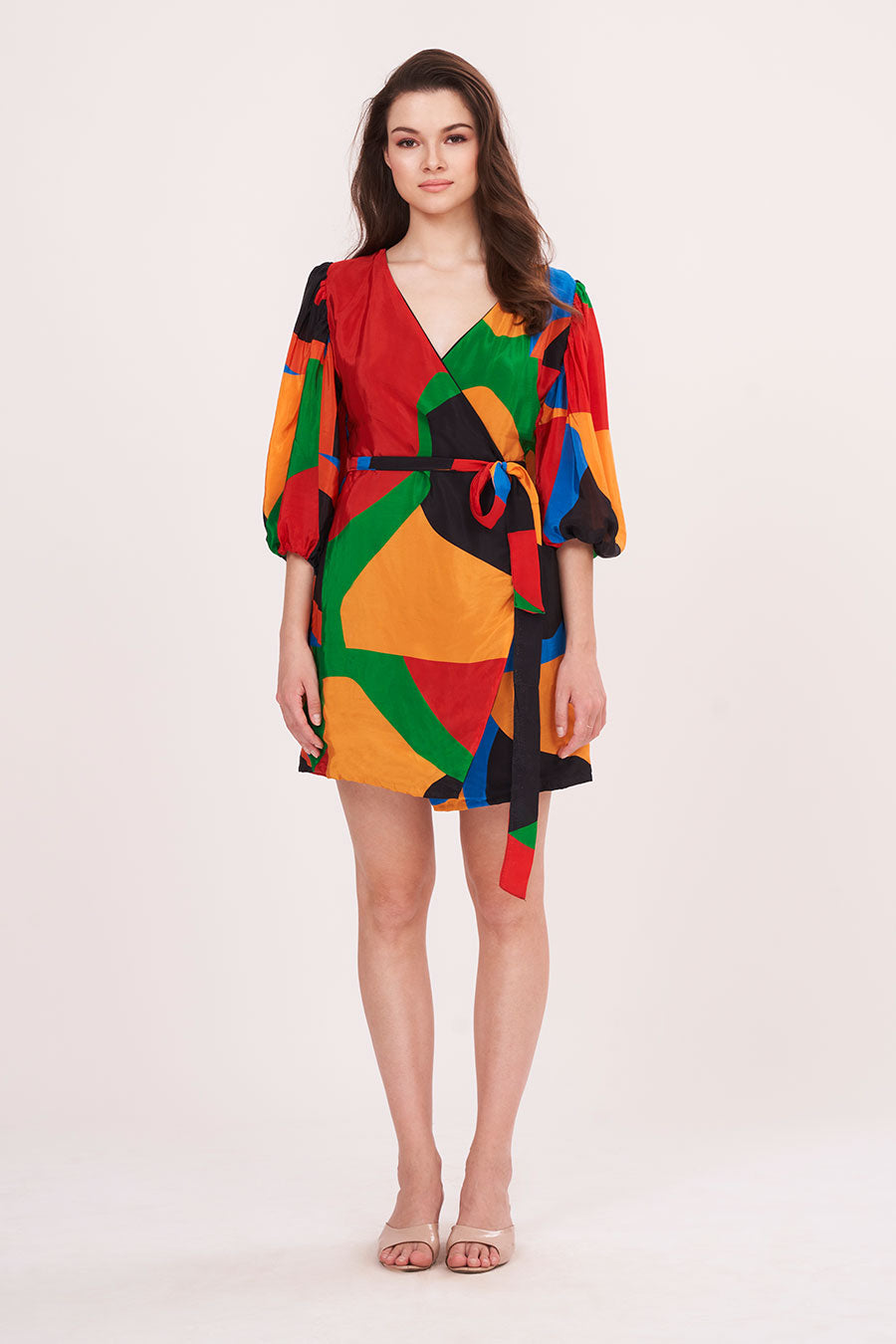 Multicolour Printed Wrap Short Dress