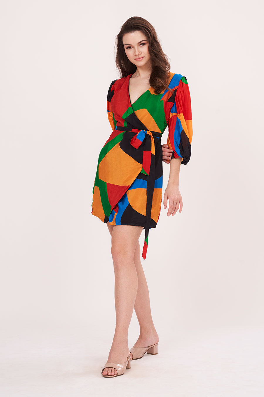 Multicolour Printed Wrap Short Dress