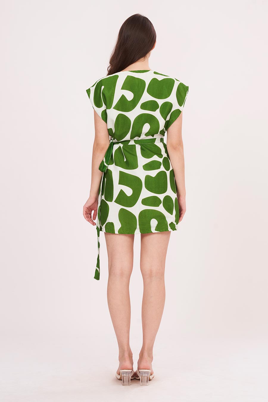 Green Printed Wrap Short Dress