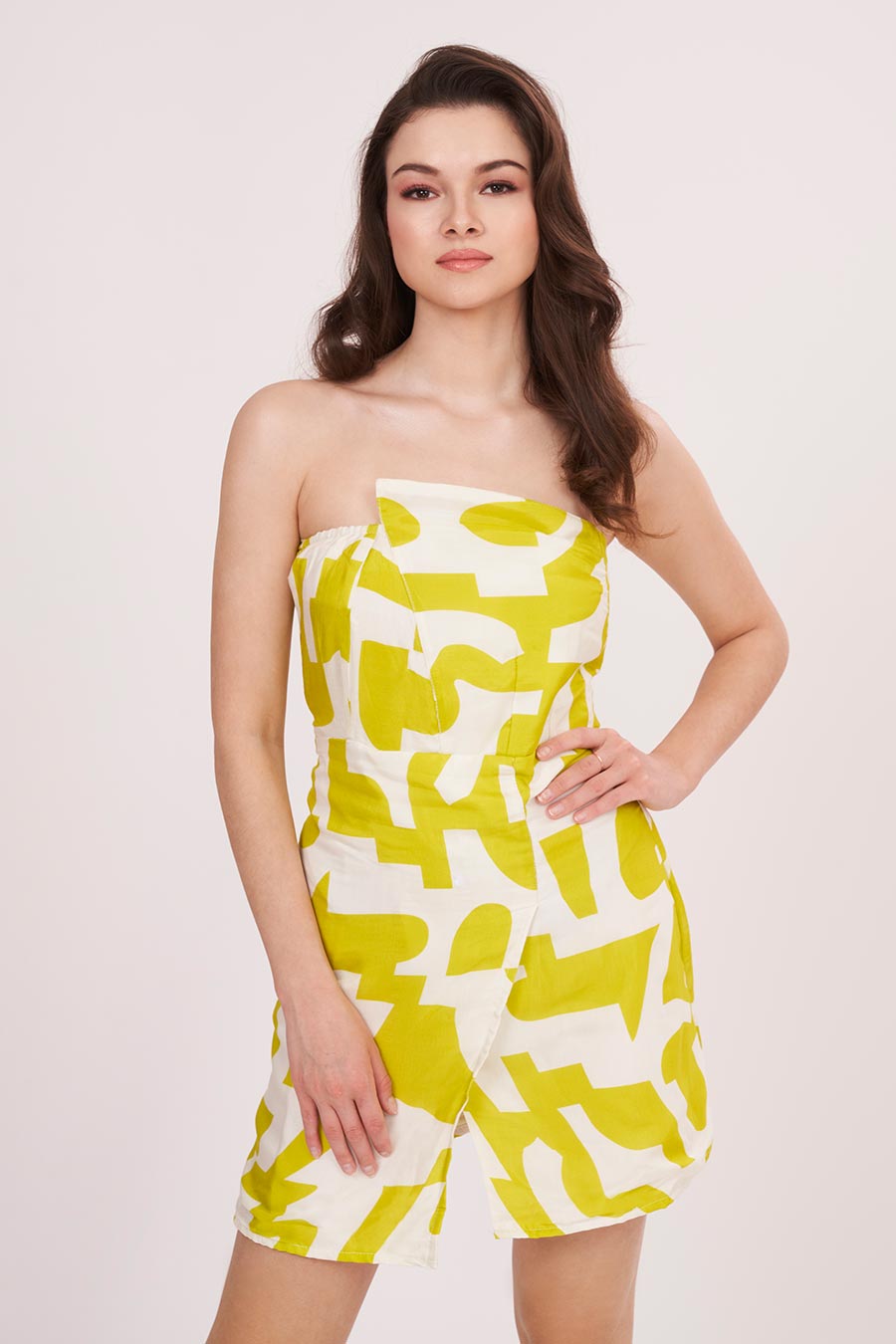 Yellow Printed Short Tube Dress