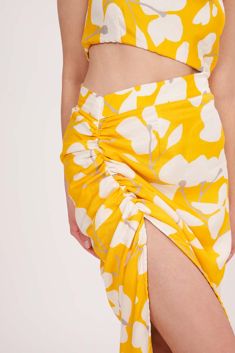 Yellow Printed One-Shoulder Top & Skirt Set