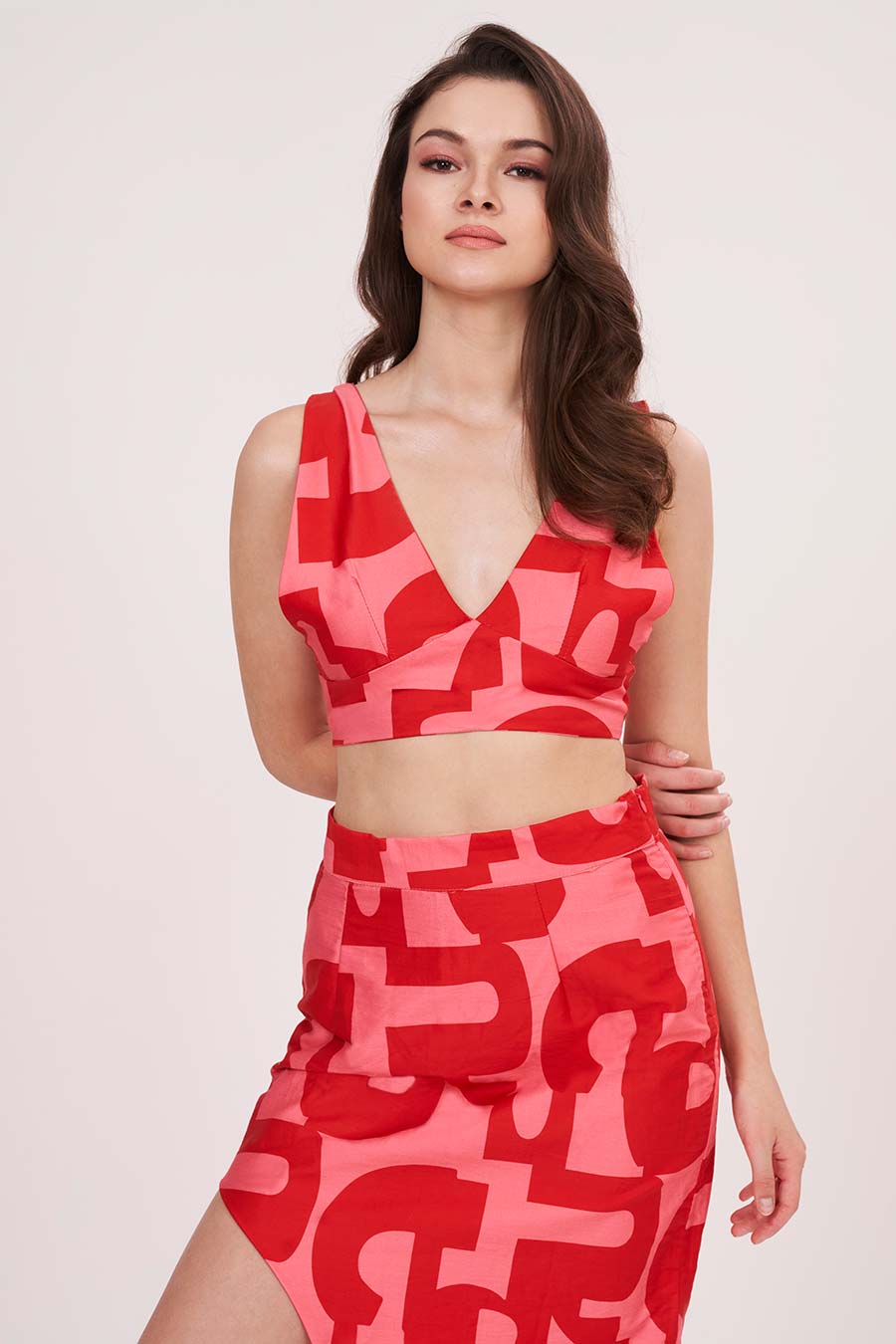 Red Printed Top & Skirt Co-Ord Set
