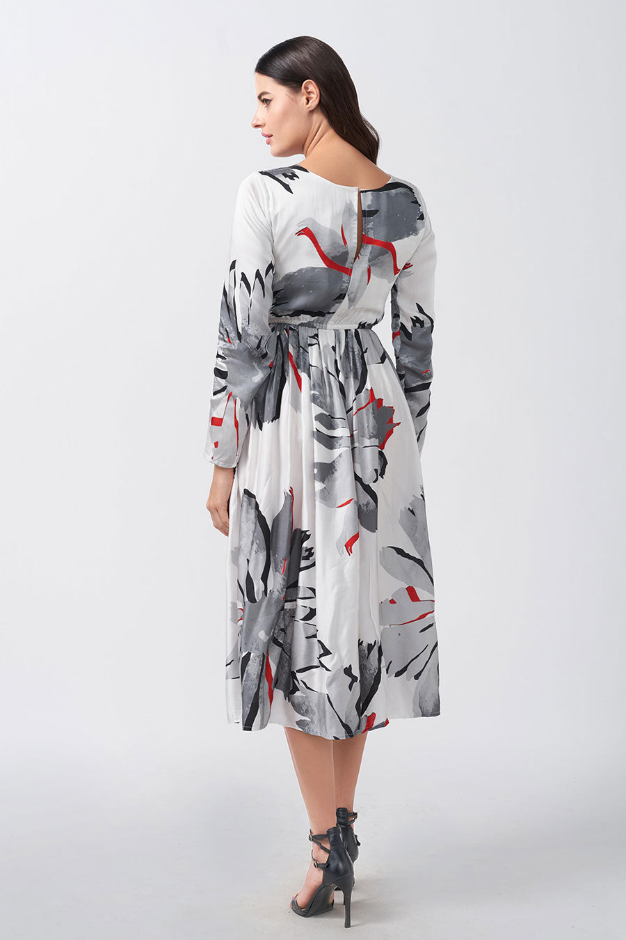 White Floral Printed Knotted Midi Dress