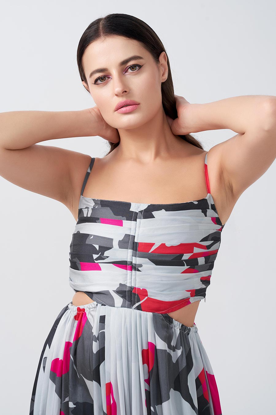 Multicolour Printed Cut-Out Midi Dress