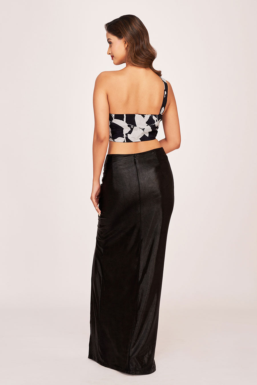Black Printed Crop Top & Long Skirt Co-Ord Set