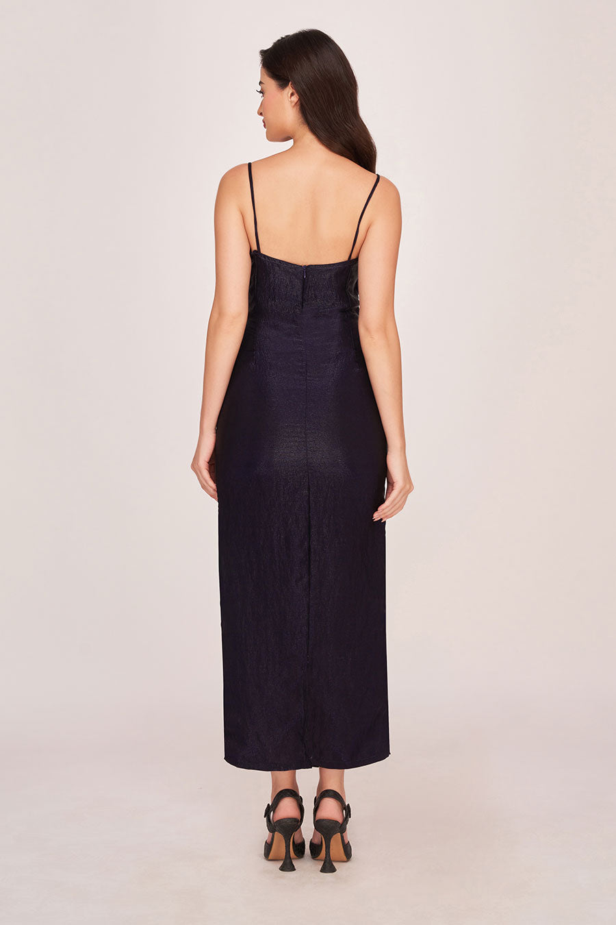 Dark Purple Ruched Cut-Out Long Dress