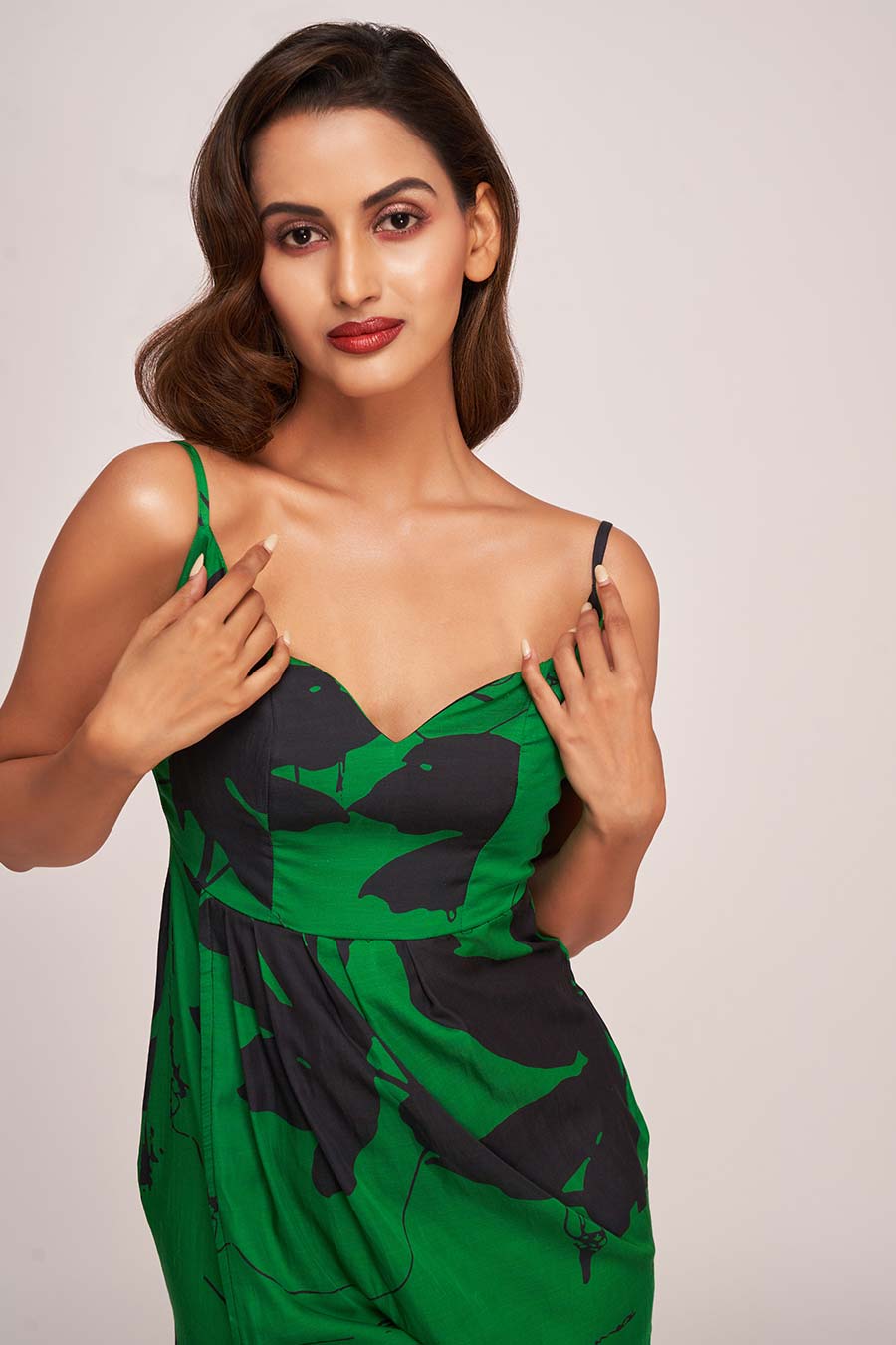 Green Printed Side-Slit Long Dress