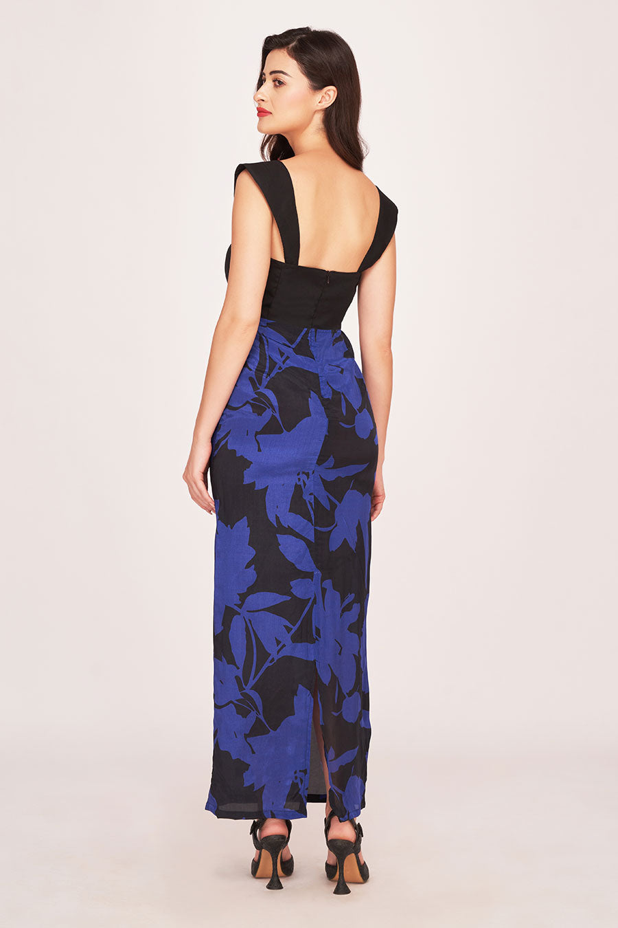 Black & Purple Printed Cut-Out Long Dress