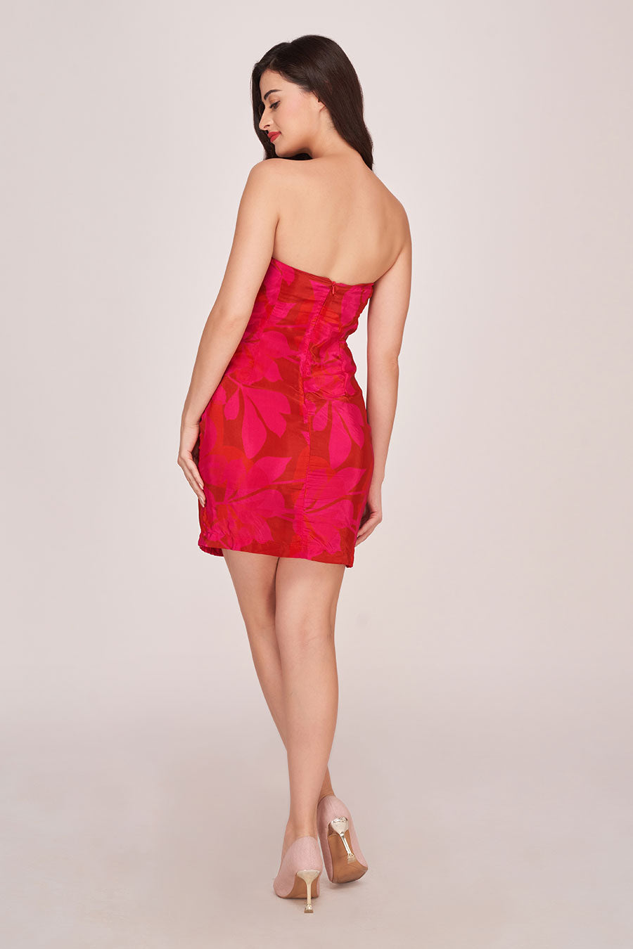 Pink Printed Off-Shoulder Mini Dress