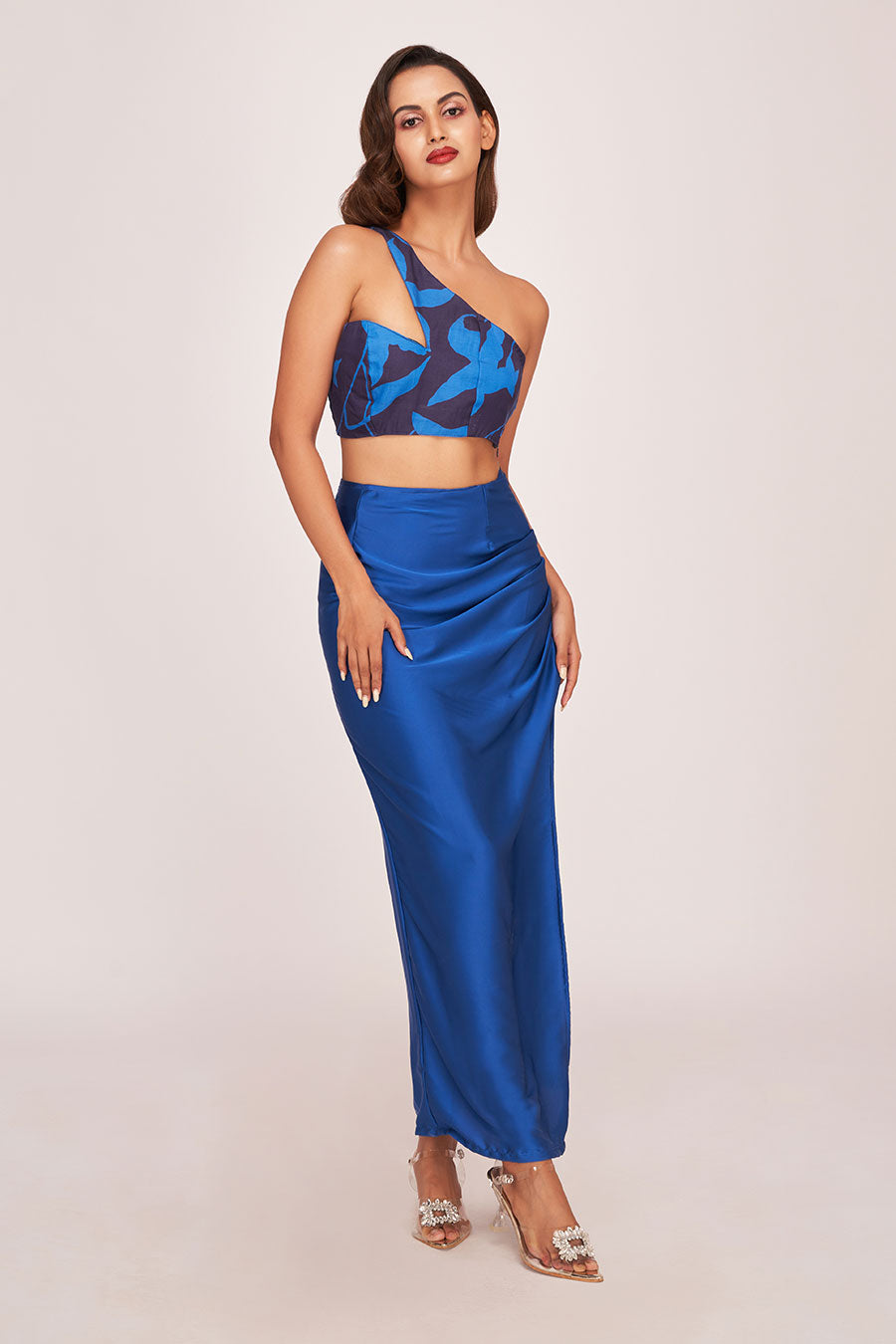 Blue Printed Crop Top & Long Skirt Co-Ord Set