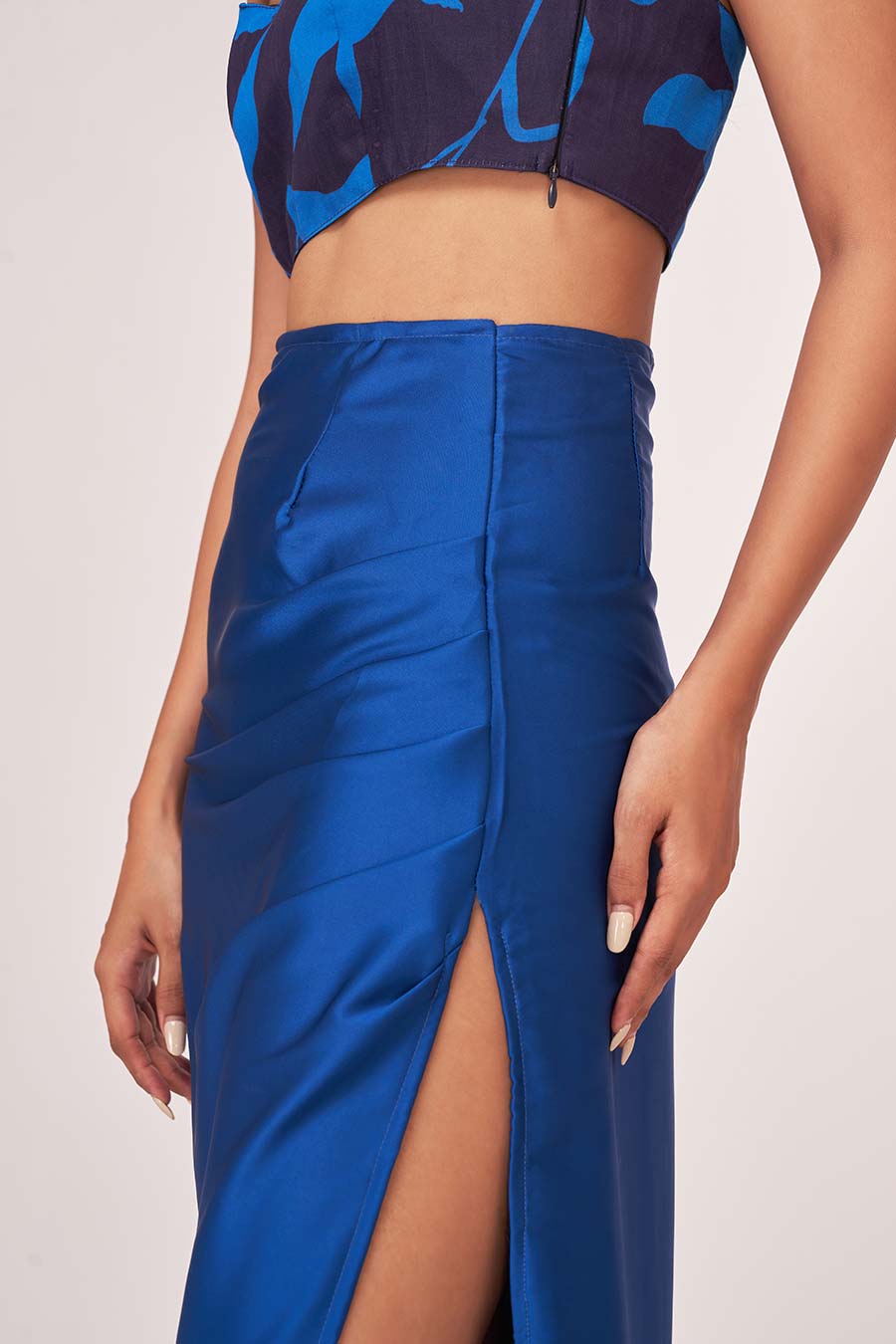 Blue Printed Crop Top & Long Skirt Co-Ord Set