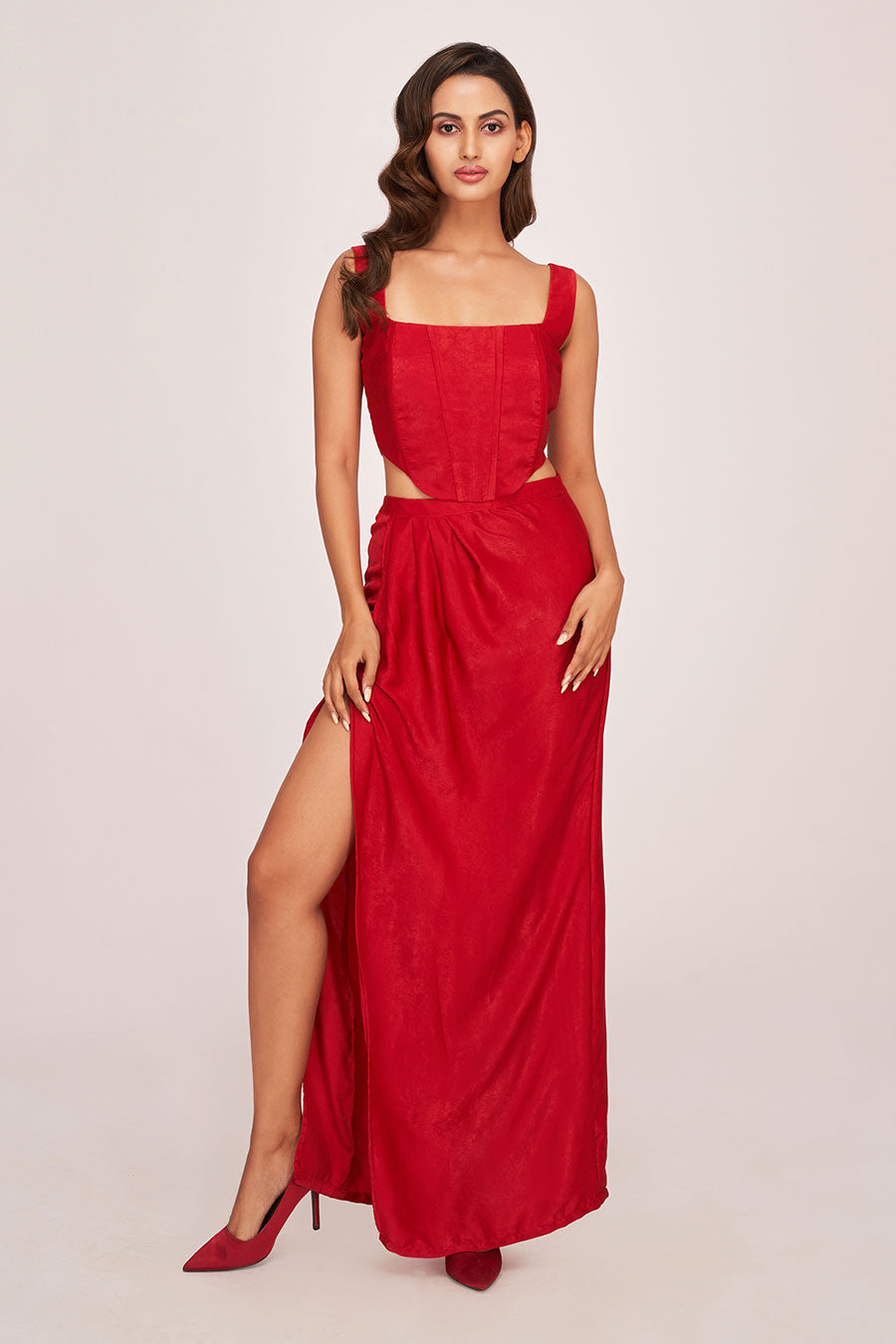 Red Corset Top & Long Skirt Co-Ord Set