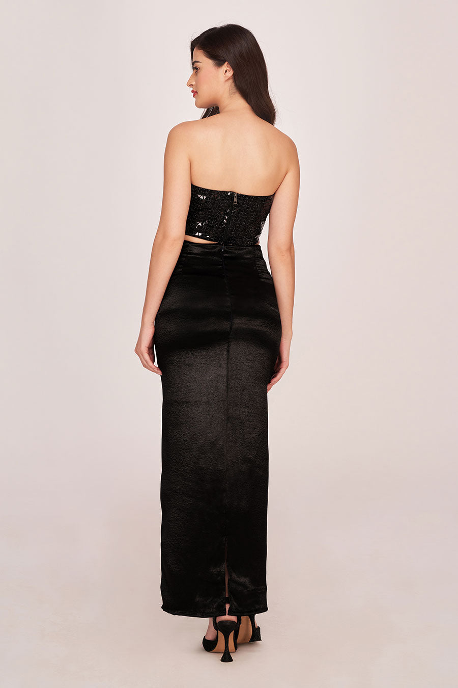 Black Embellished Top & Long Skirt Co-Ord Set