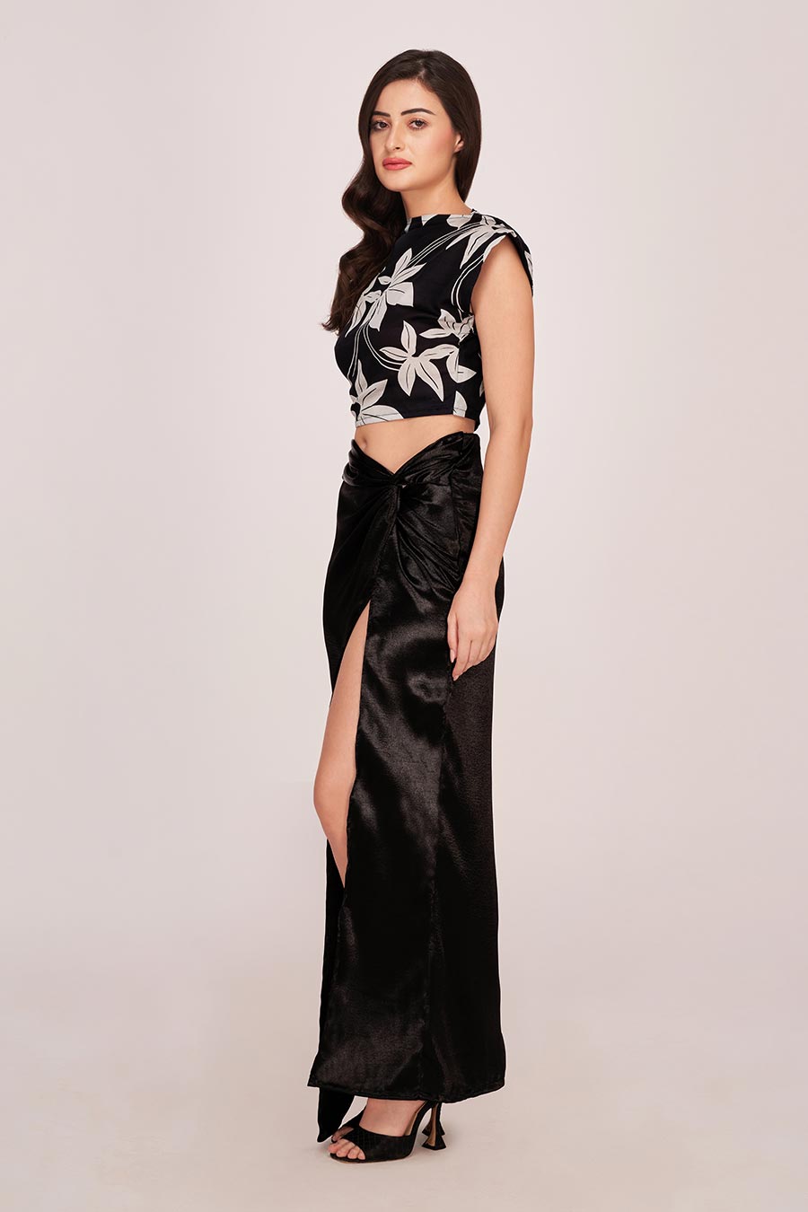 Black Printed Top & Long Skirt Co-Ord Set