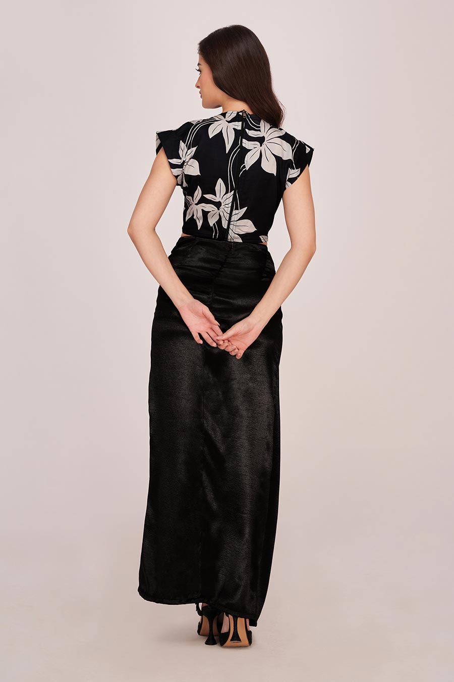 Black Printed Top & Long Skirt Co-Ord Set