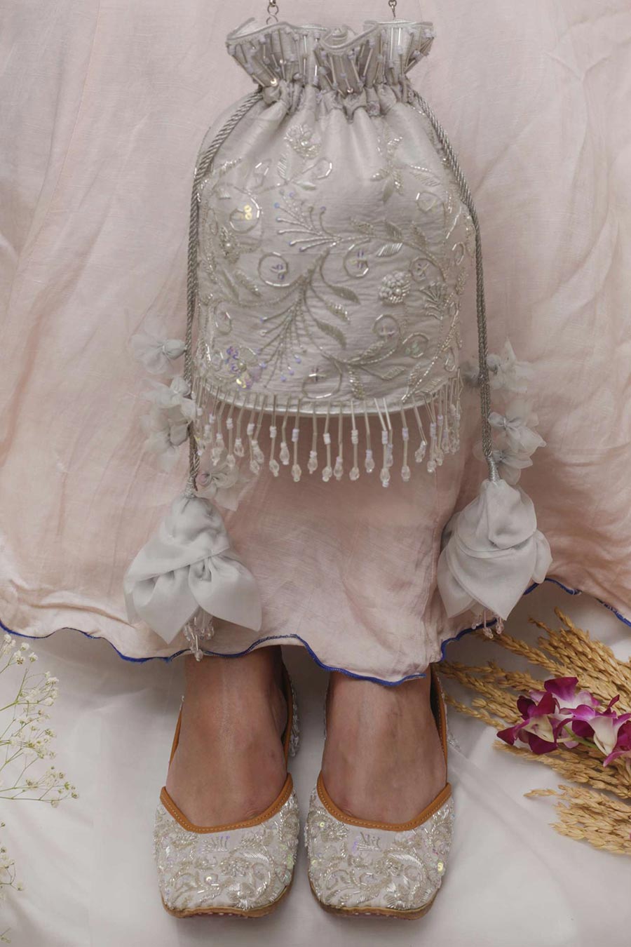Grey Opal Embroidered Potli
