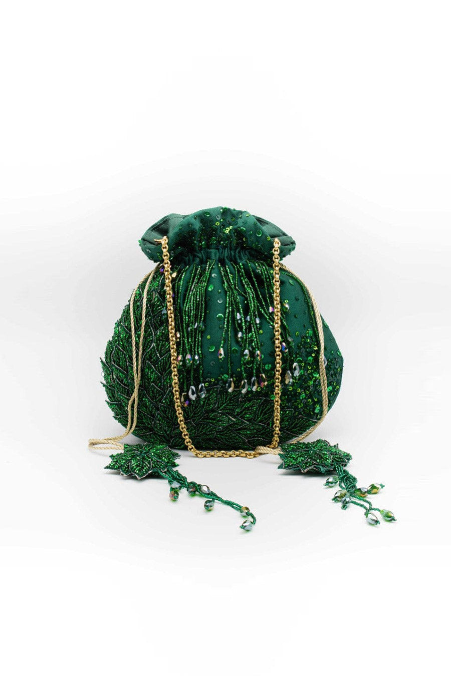 Green Floral Embroidered Potli