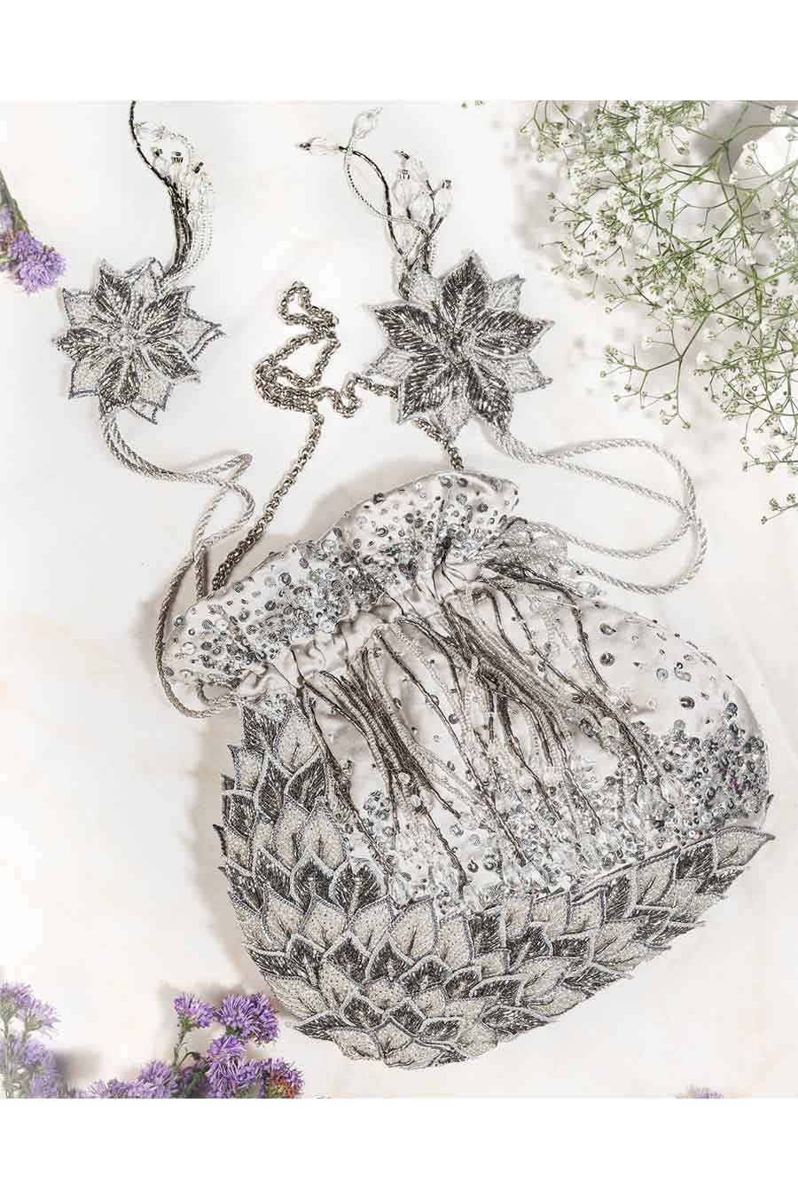 Grey Warq Embroidered Potli
