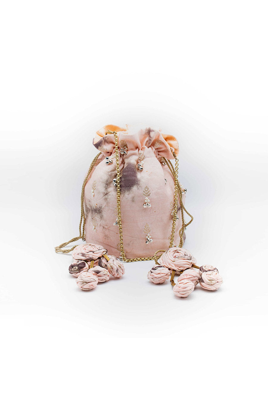 Blush Pink Shibori Embellished Potli