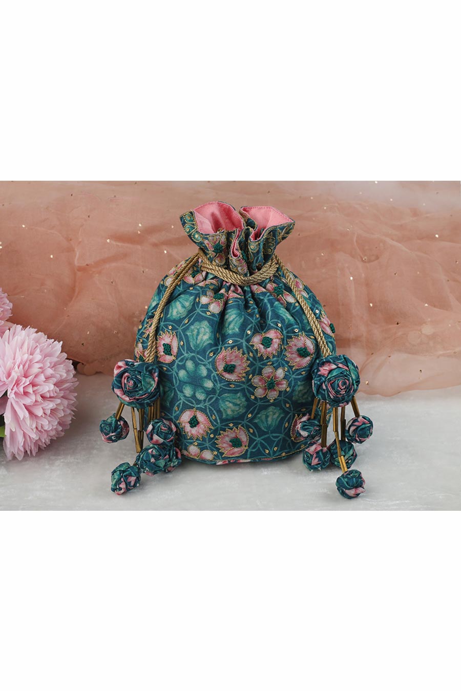 Emerald Green Kamal Phool Embellished Potli