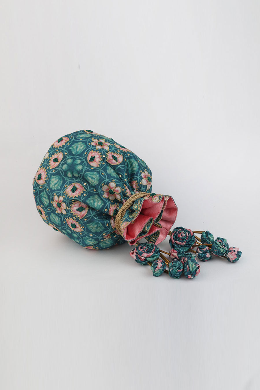 Emerald Green Kamal Phool Embellished Potli