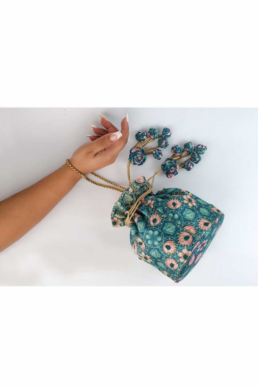 Emerald Green Kamal Phool Embellished Potli