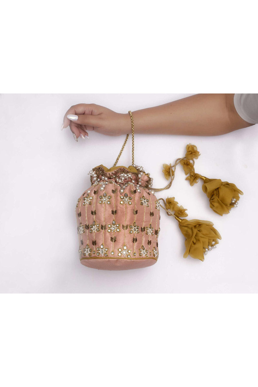 Gulabi Quartz Embroidered Potli
