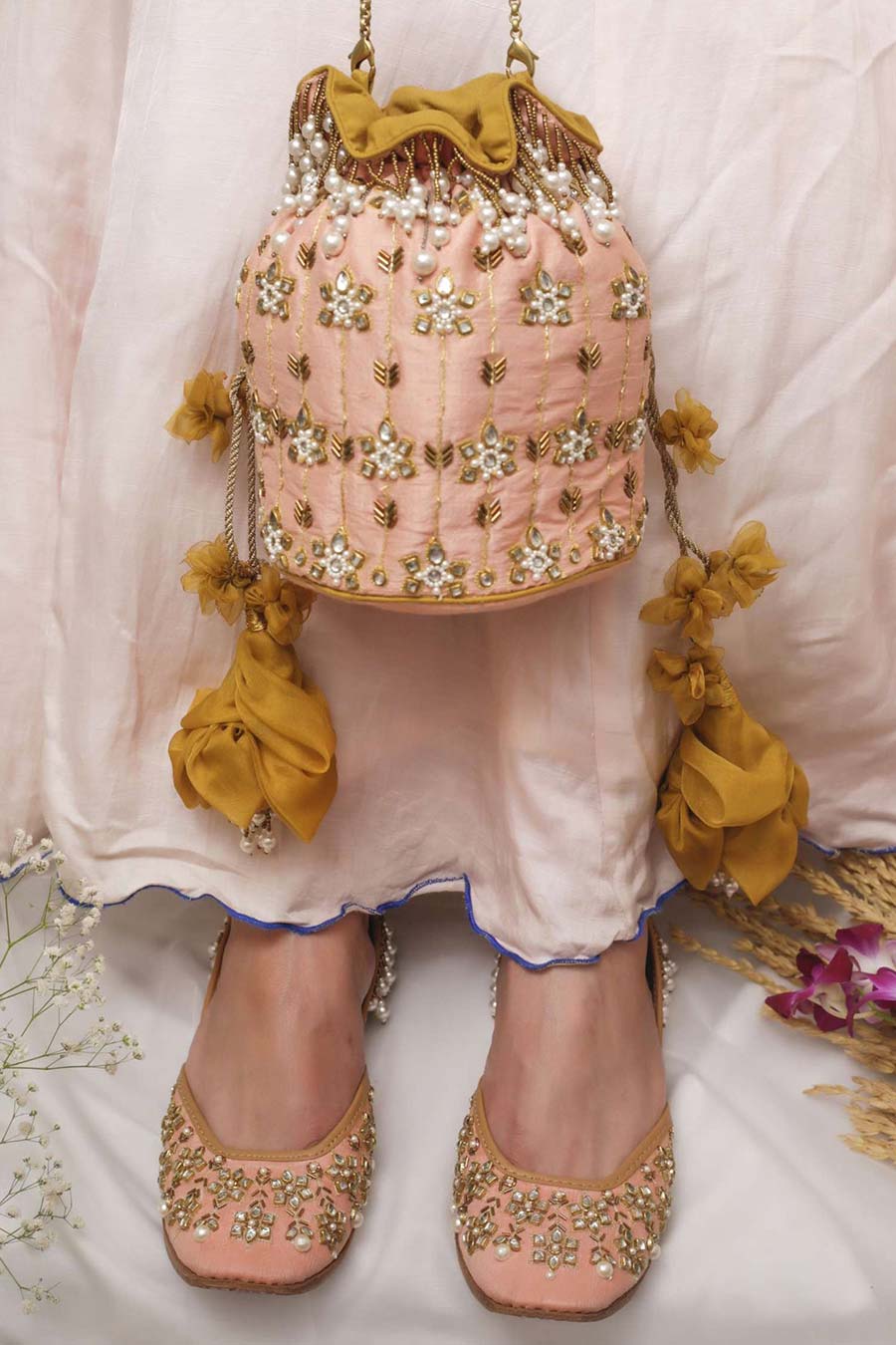 Gulabi Quartz Embroidered Potli