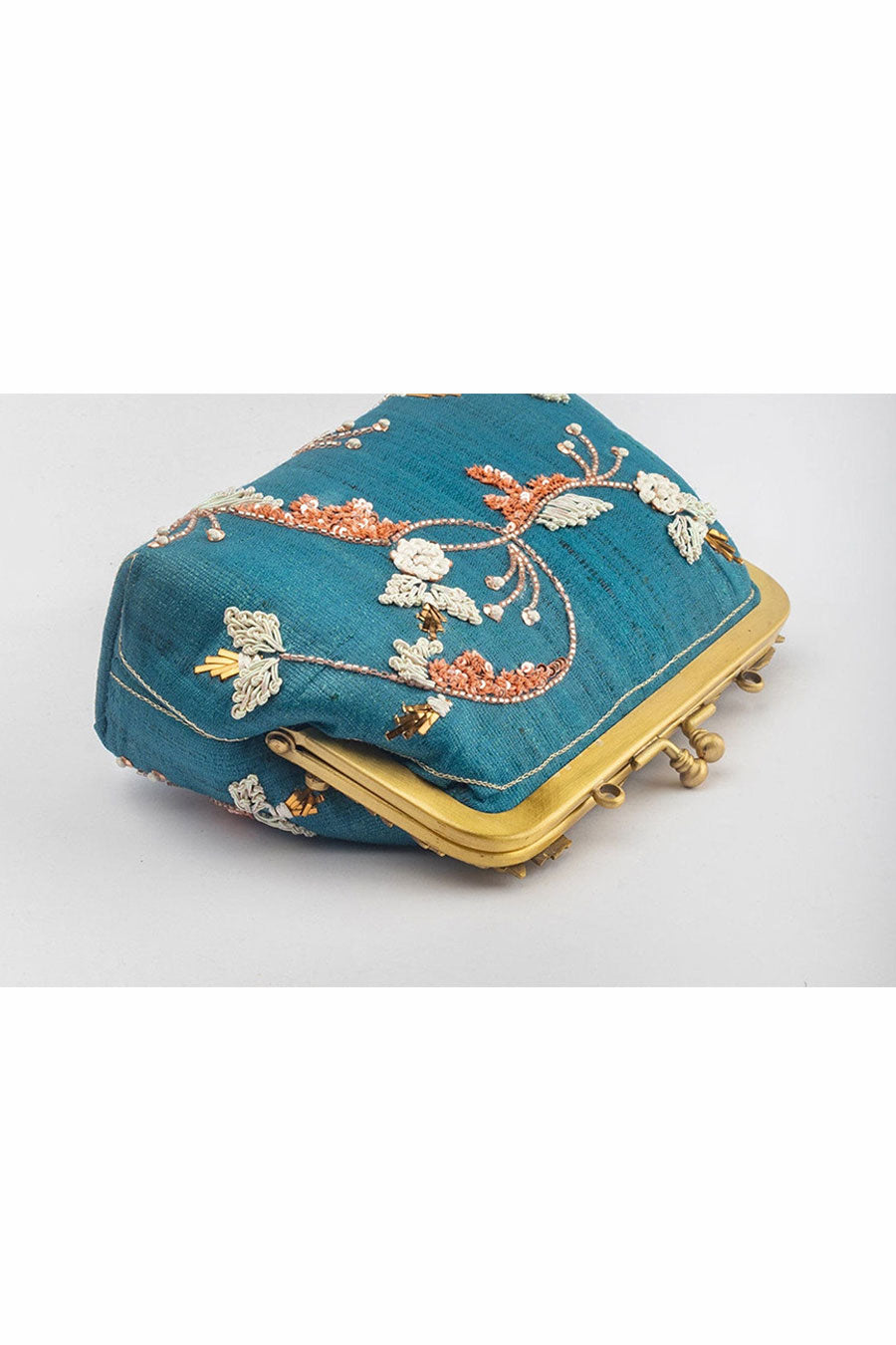 Teal Blue Shehazadi Embroidered Clutch