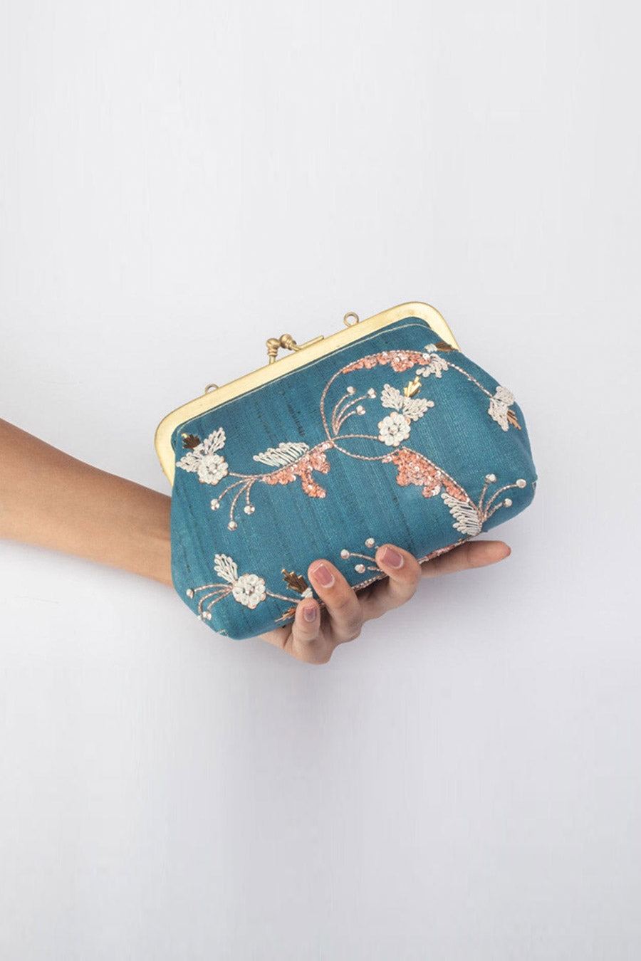 Teal Blue Shehazadi Embroidered Clutch