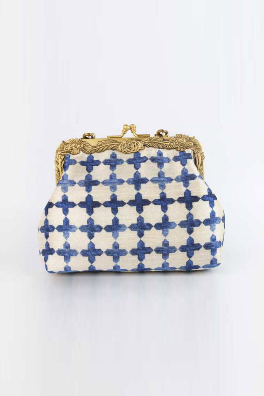 Off-White & Blue Jaali Printed Clutch