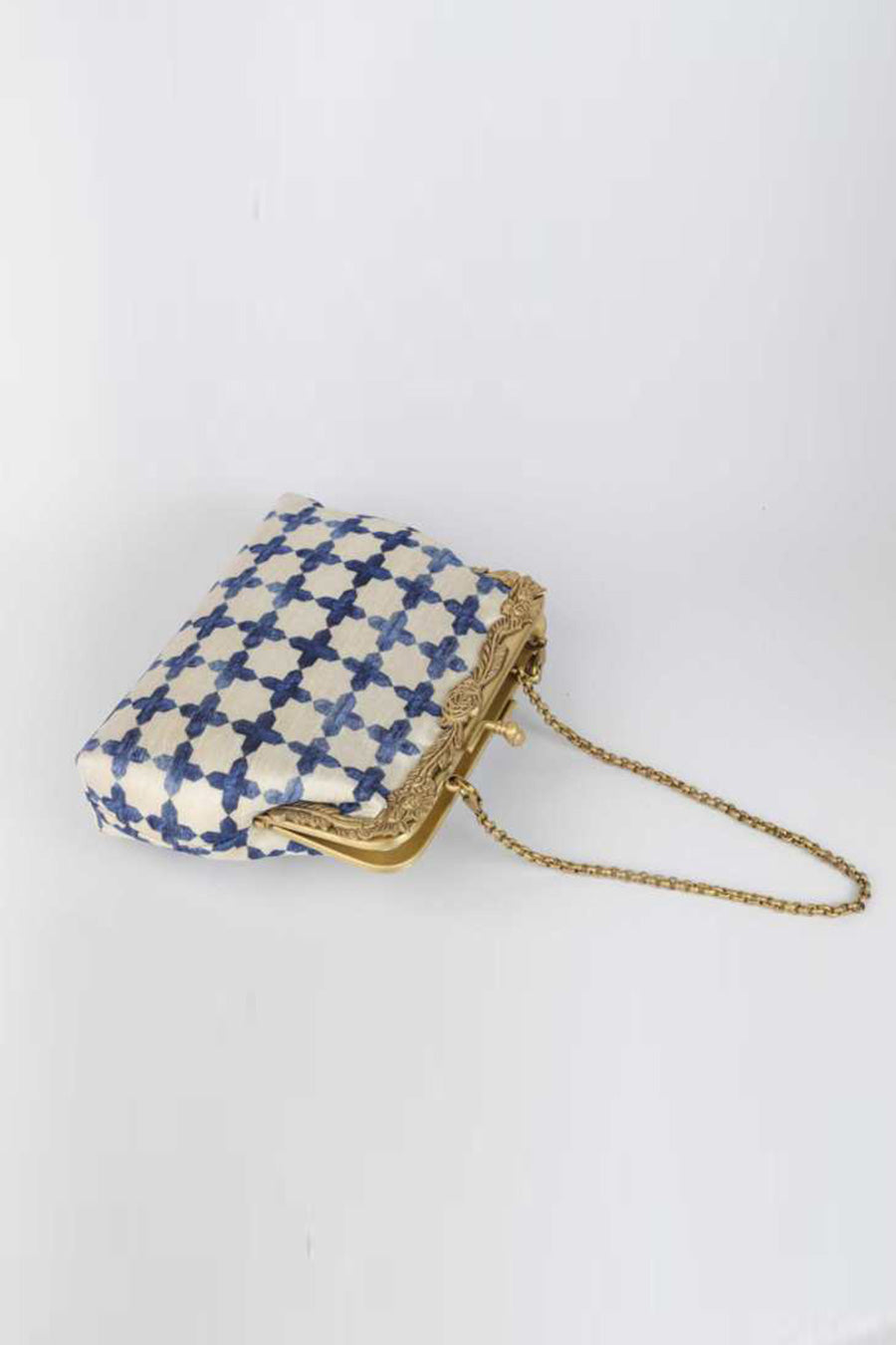 Off-White & Blue Jaali Printed Clutch