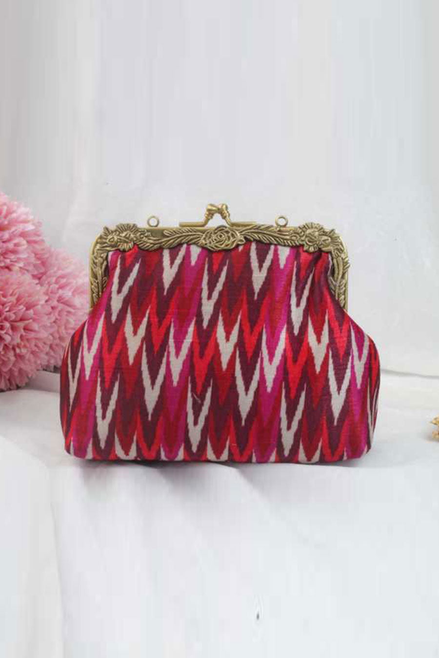 Red Ikkat Printed Clutch