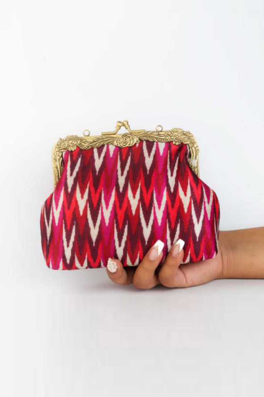 Red Ikkat Printed Clutch