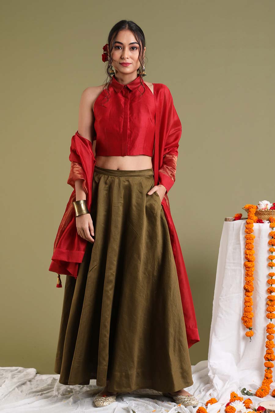 Red Halter Neck Blouse