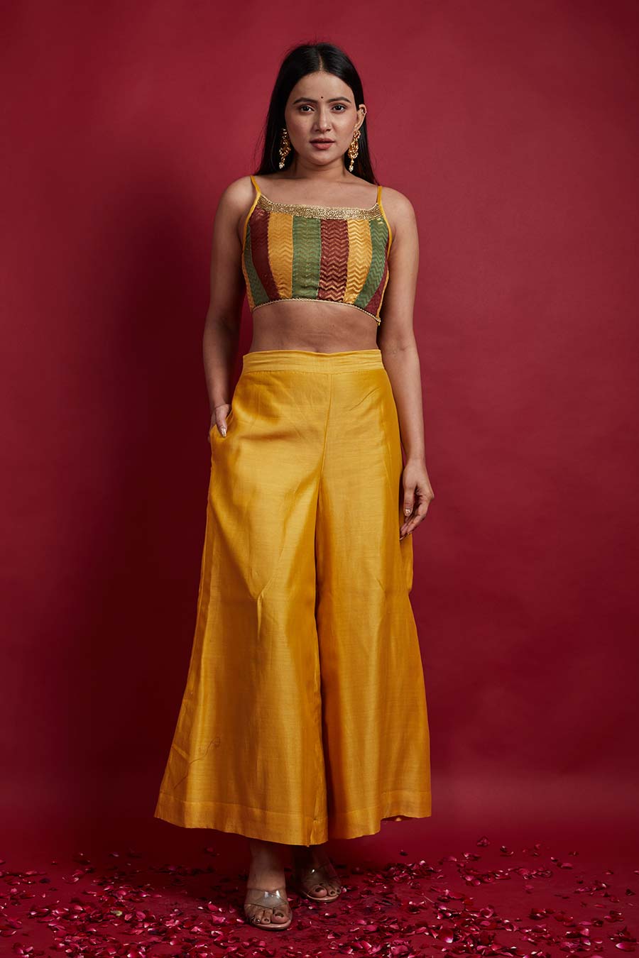 Multi-coloured Top with Flared Palazzo Co-ord Set