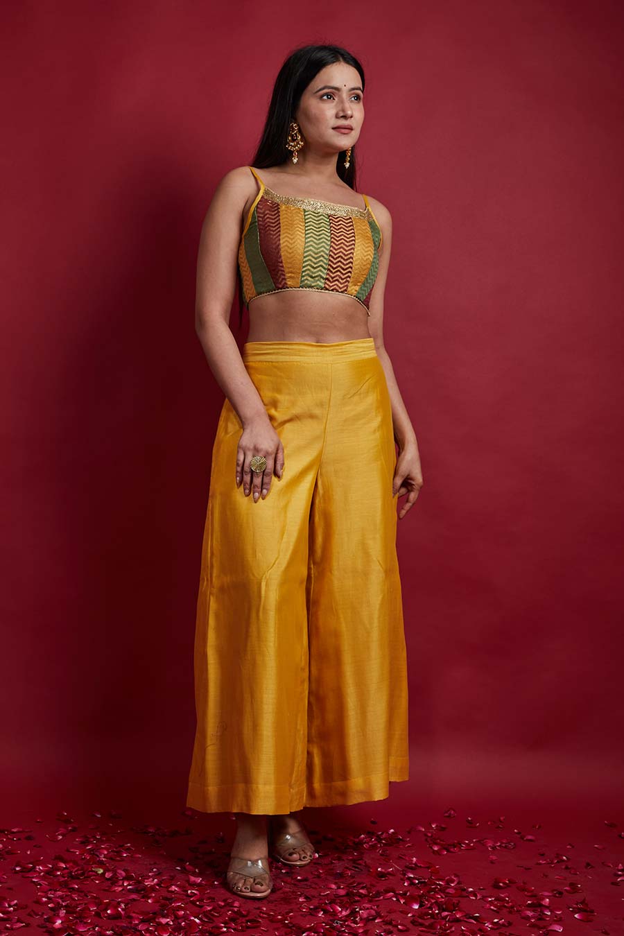 Multi-coloured Top with Flared Palazzo Co-ord Set