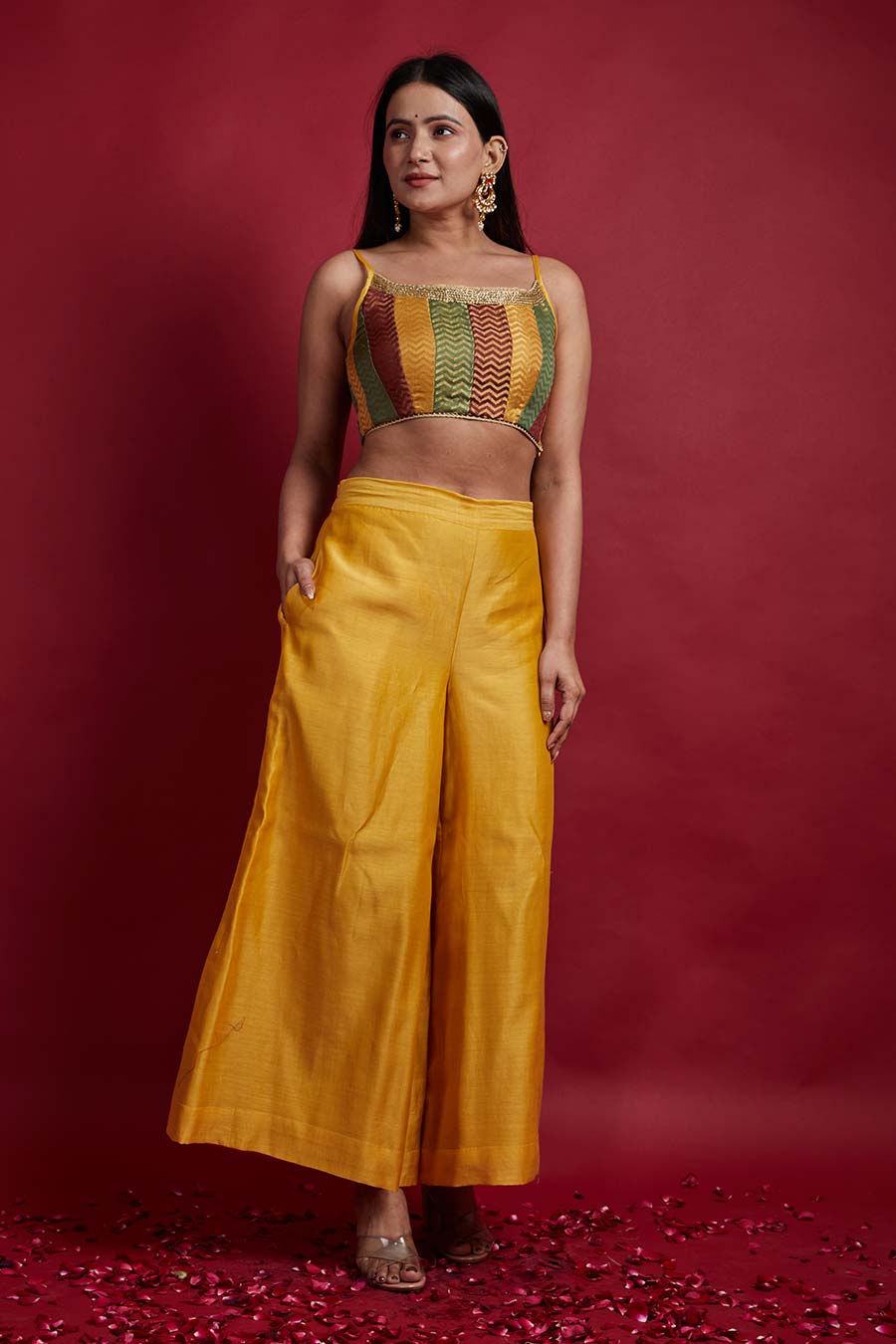 Multi-coloured Top with Flared Palazzo Co-ord Set