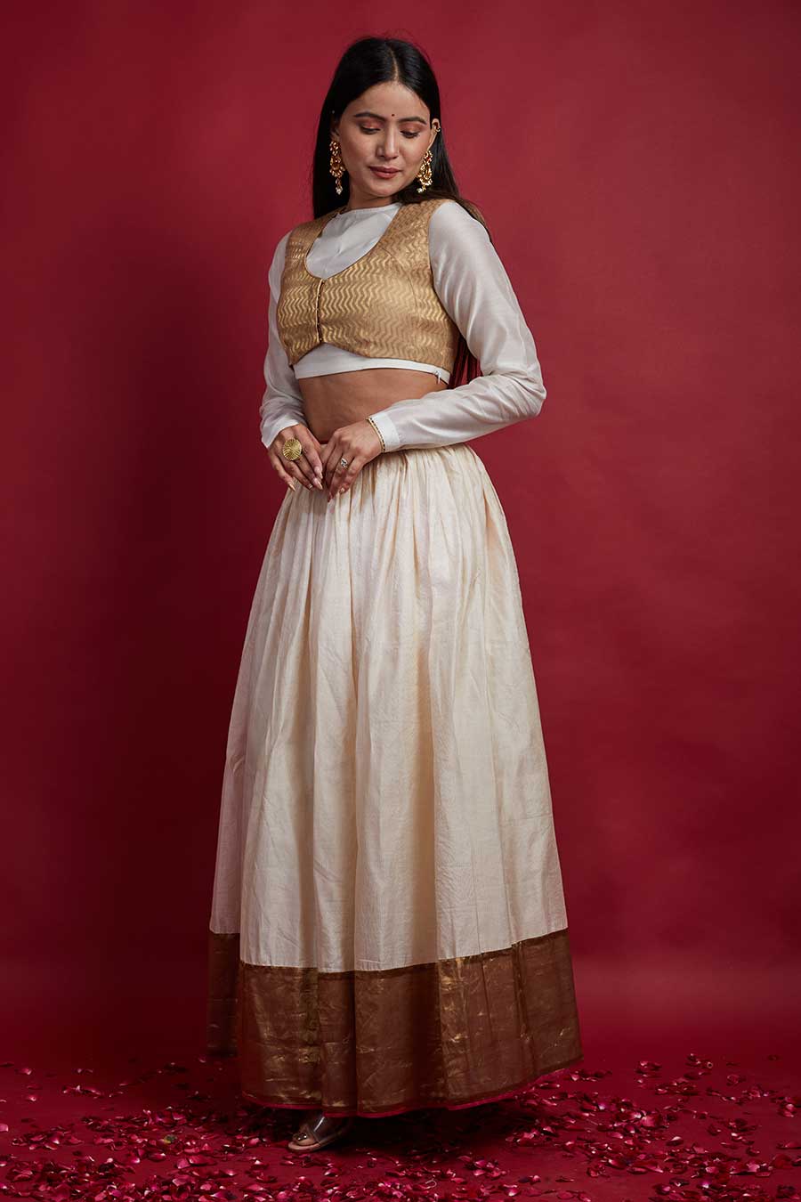 Ivory & Gold Lehanga, Koti and Dupatta Set