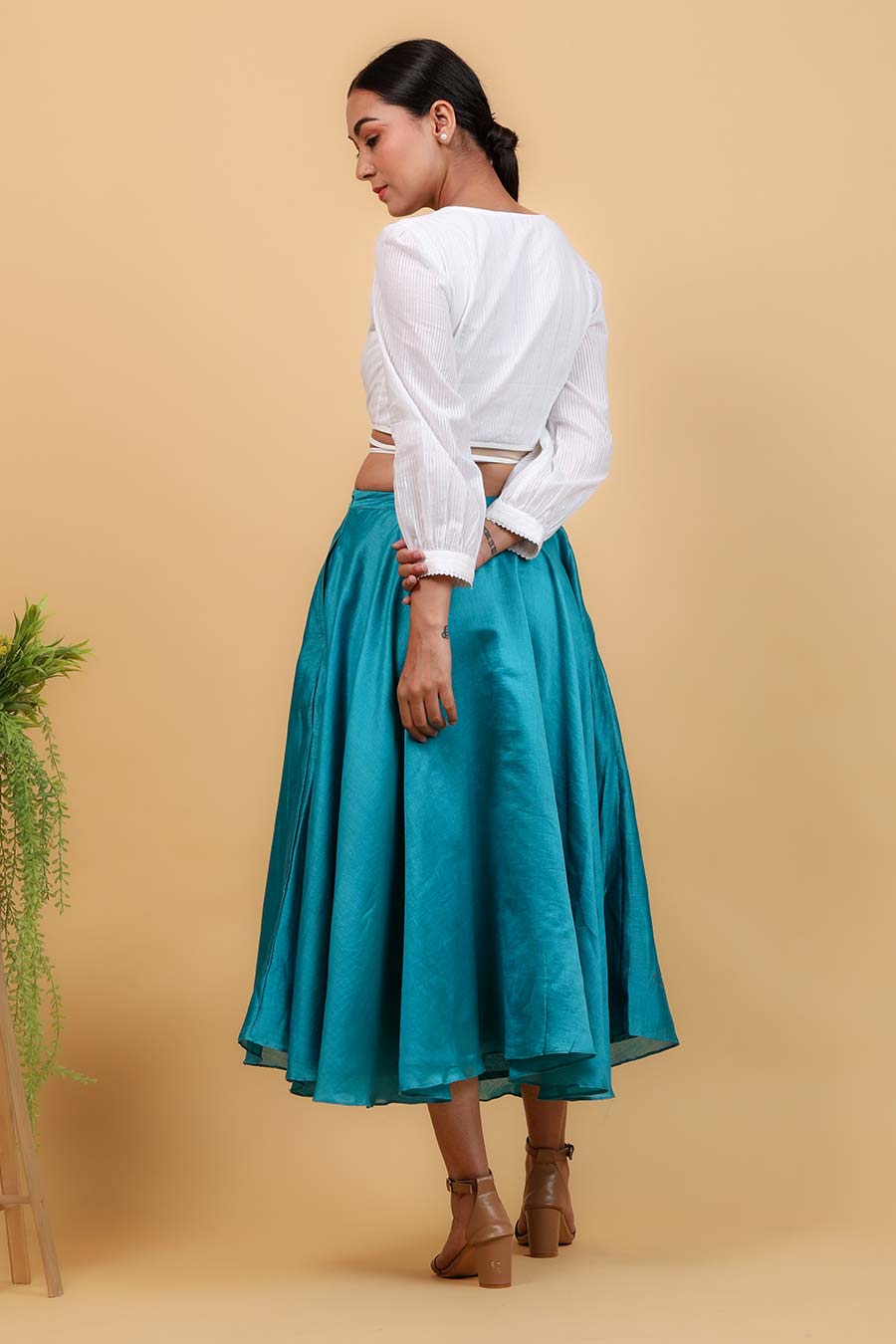 White Cotton Wrap Top With Aqua Blue Skirt Co-ord Set