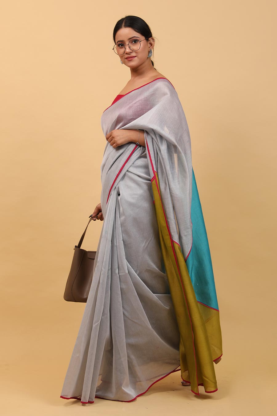 Grey Chanderi Saree Set