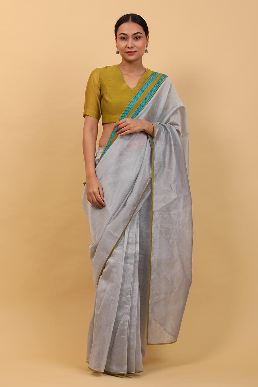 Grey Pre-stitched Saree Set