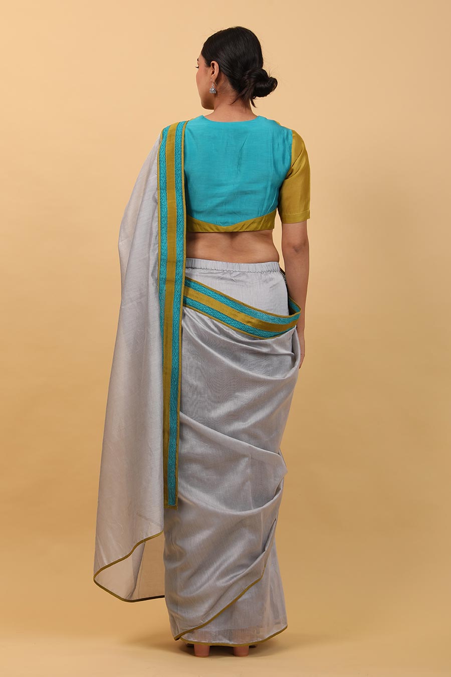 Grey Pre-stitched Saree Set