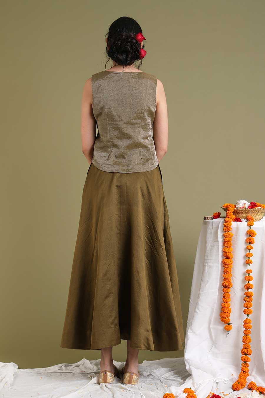Tabacco Brown Top With Flared Skirt Co-ord Set