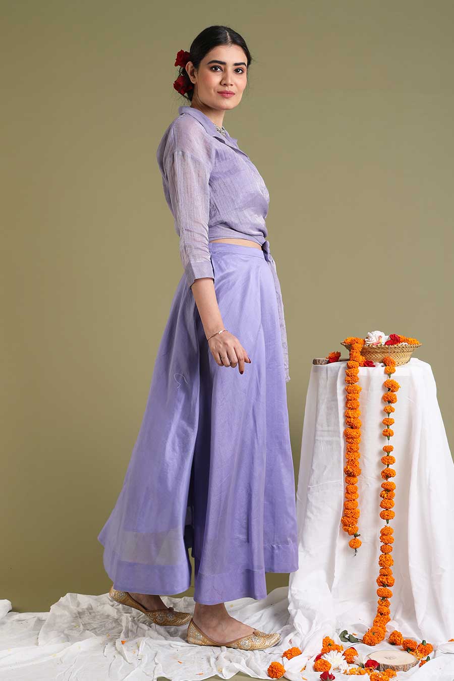 Lavendar Wrap Top With Flared Skirt Co-ord Set