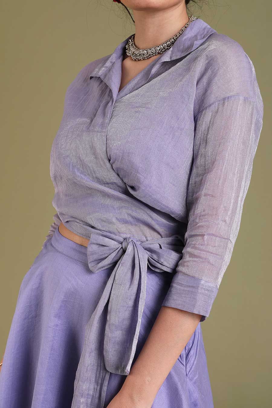 Lavendar Wrap Top With Flared Skirt Co-ord Set