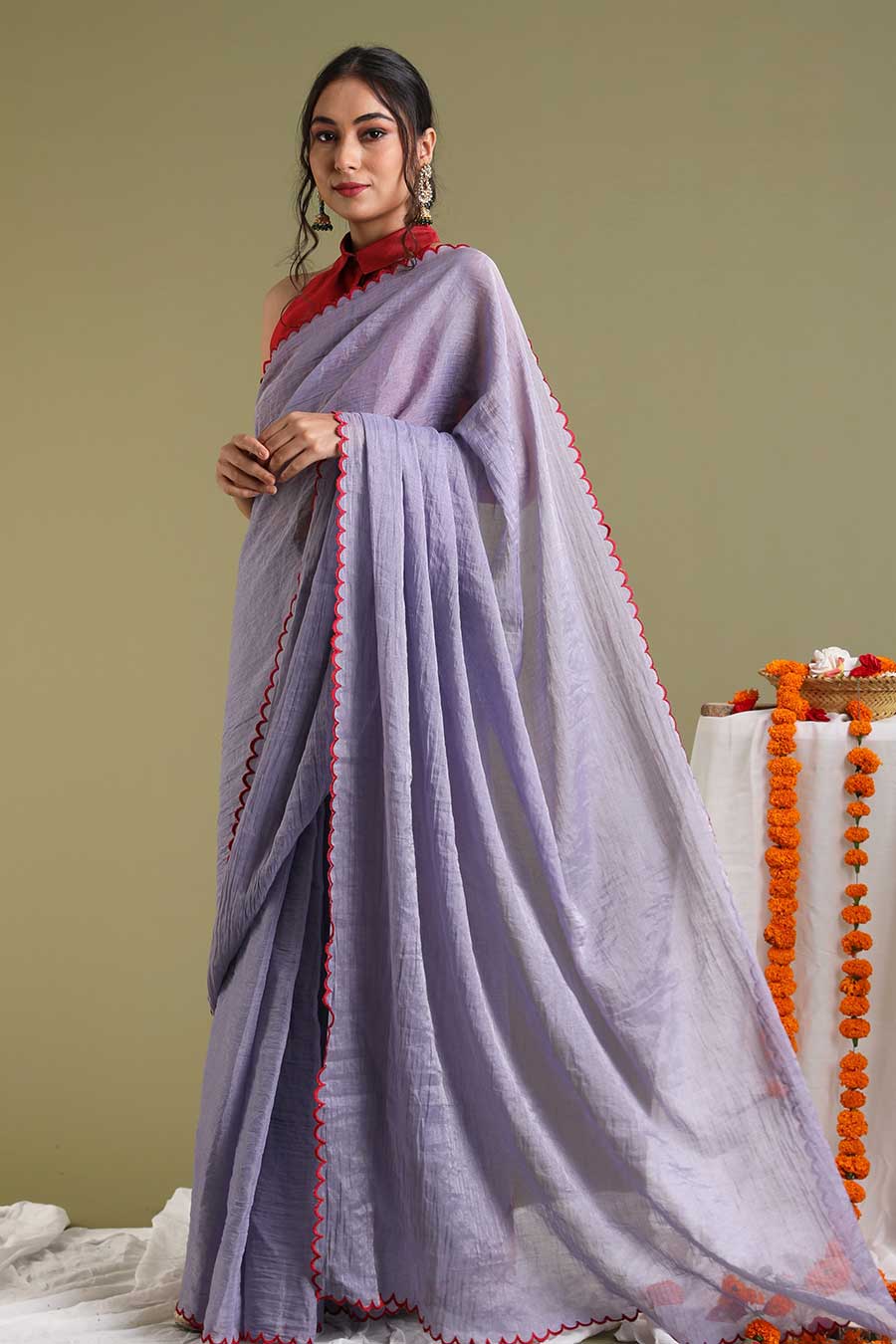 Lavender Chanderi Saree With Blouse